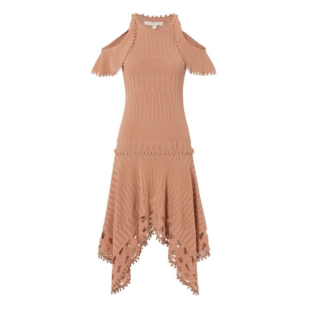 NWT Jonathan Simkhai x Intermix Crochet Knit Handkerchief Midi Dress in Blush - Picture 1 of 7